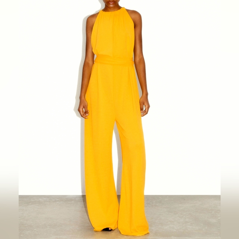 Zara flowy orange jumpsuit size S BNWT - Picture 1 of 4